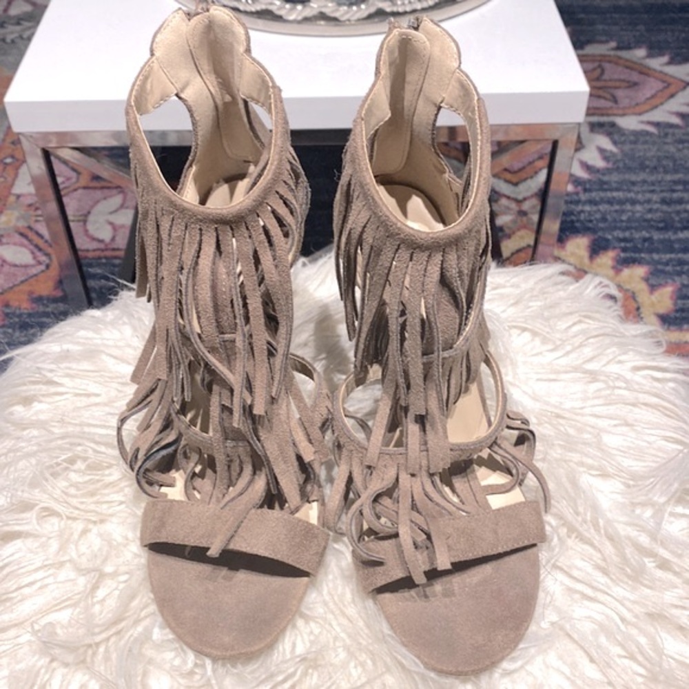 Nude fringe heels. Size 8.5